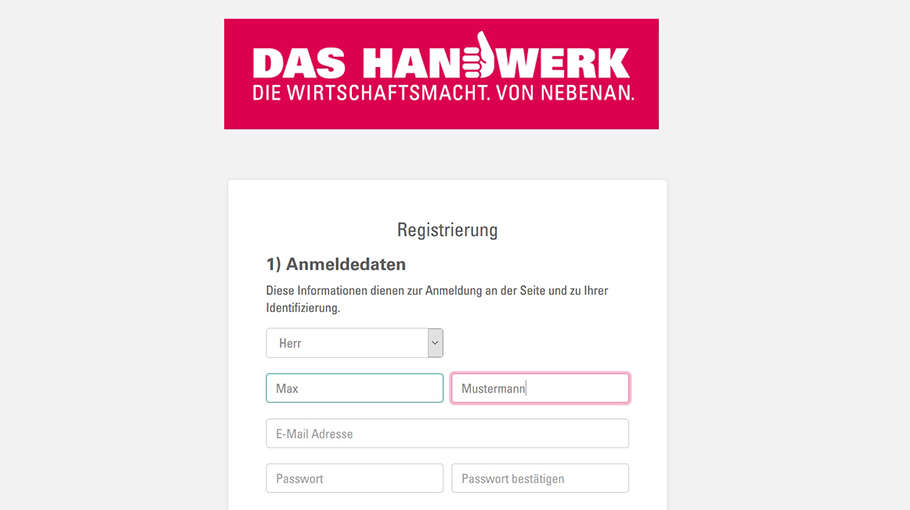 Neuregistrierung Schritt 2
