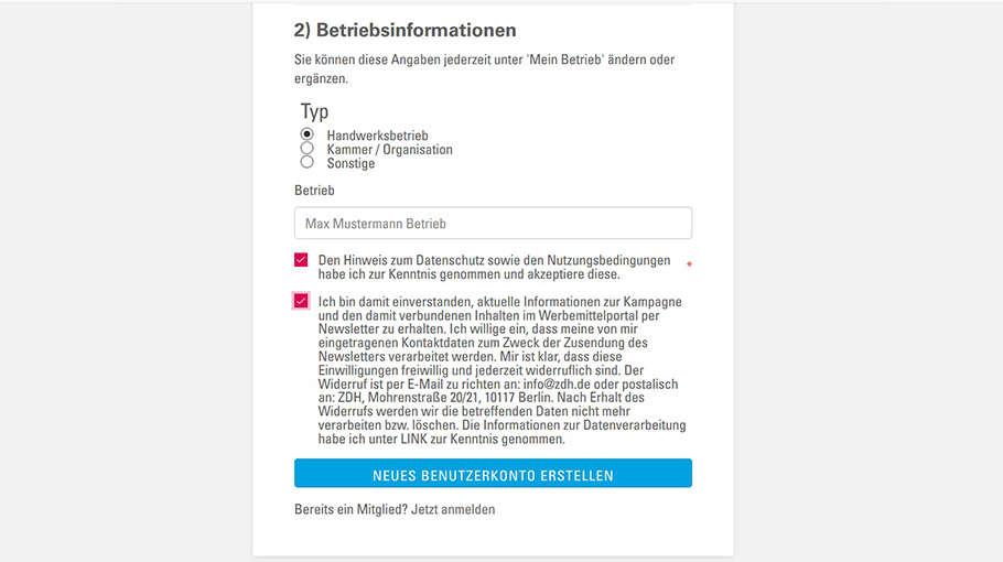 Neuregistrierung Schritt 3