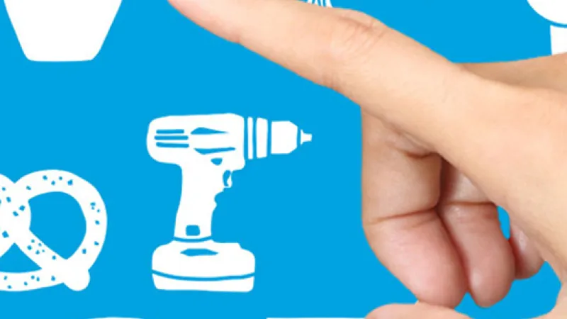Finger zeigt auf Grafik mit Icons