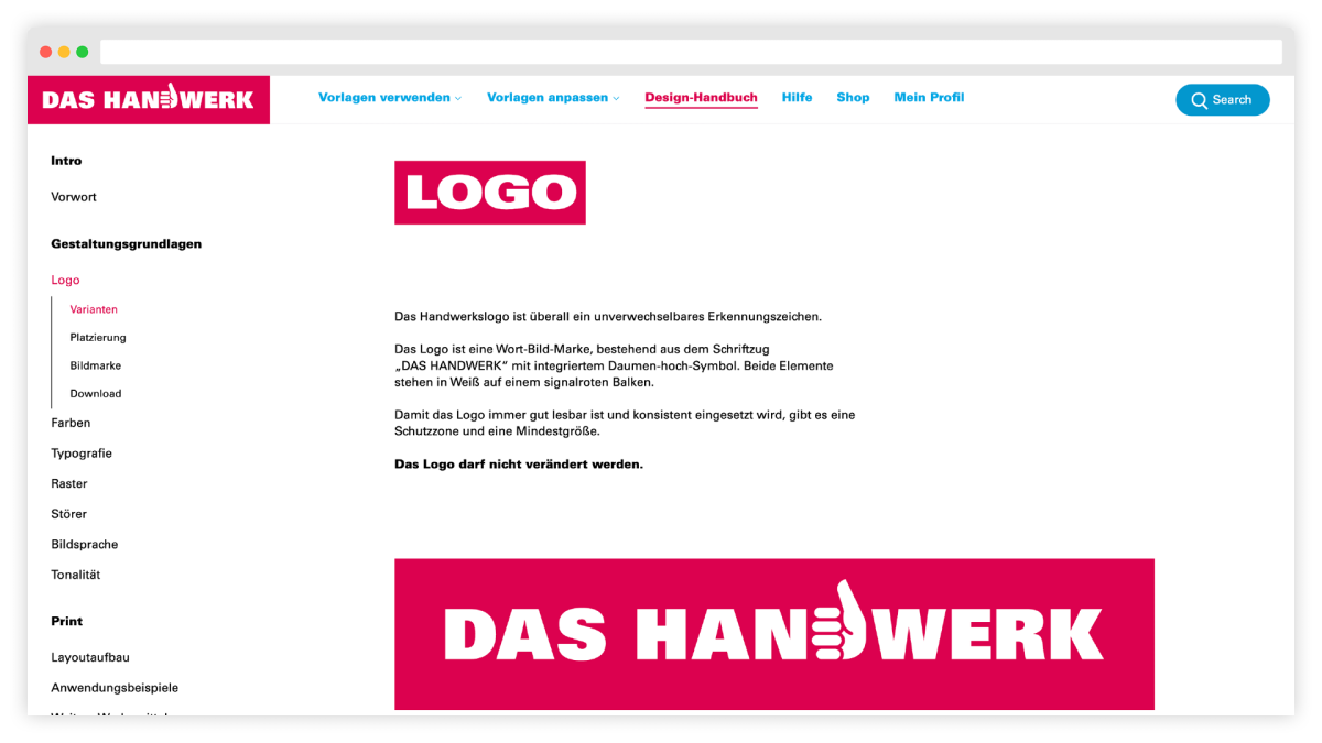 Das Handwerk Werbeportal Design-Handbuch